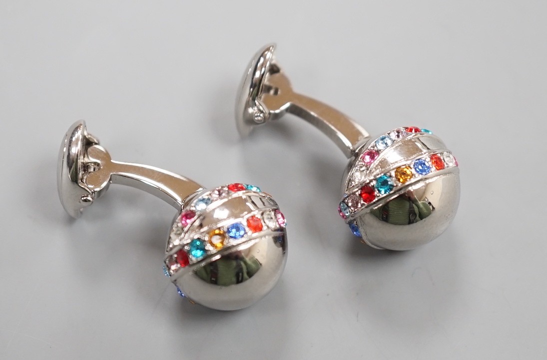 A modern pair of metal and coloured paste set cufflinks.